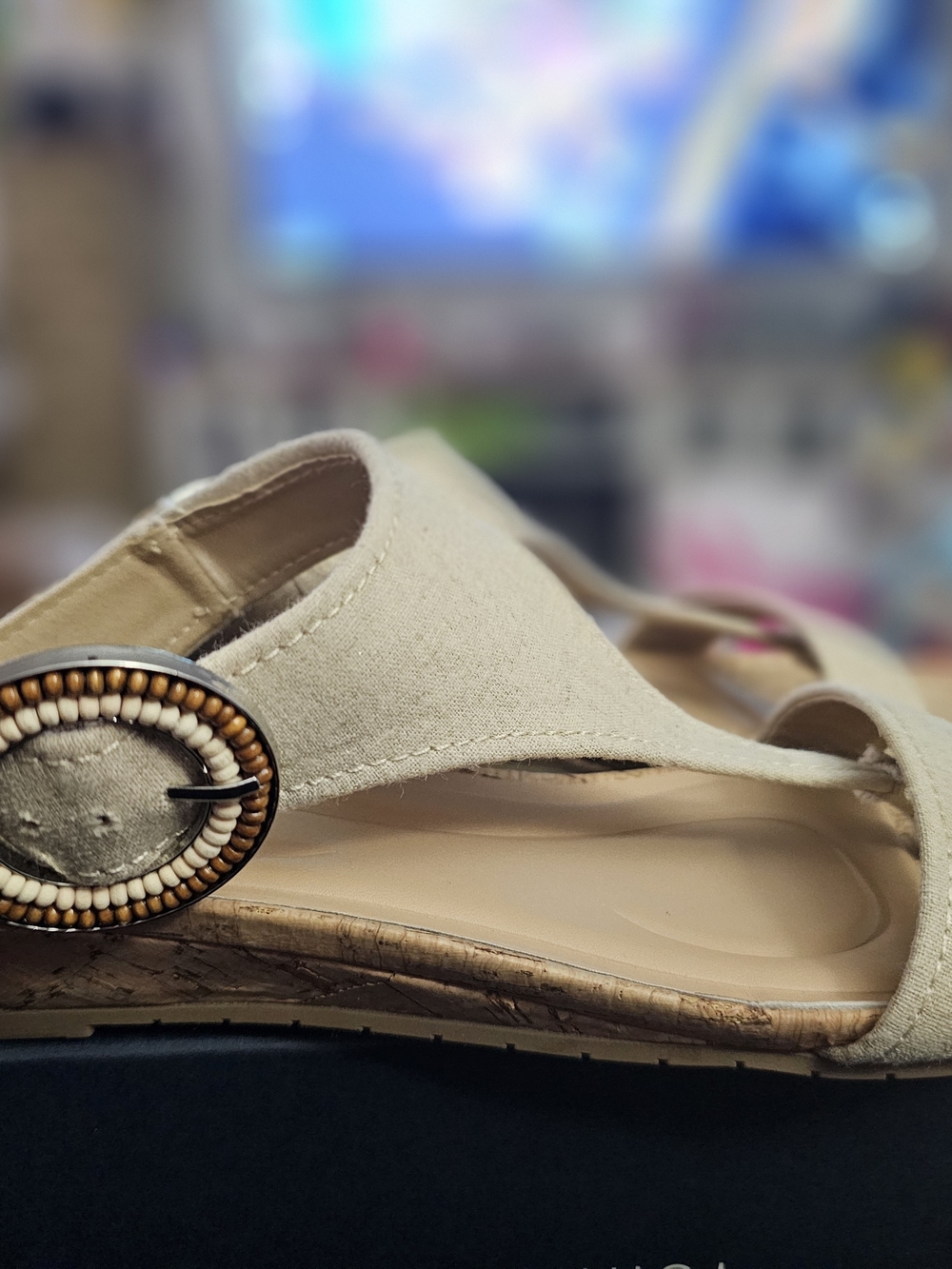 Kenneth Cole Reaction Cream Canvas Sandal with Beaded Buckle